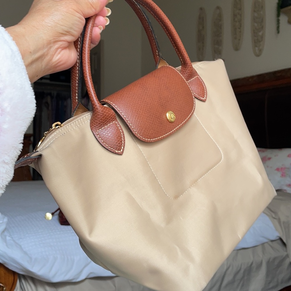 Longchamp Beige and Brown Le Pliage Small Top-Handle Tote